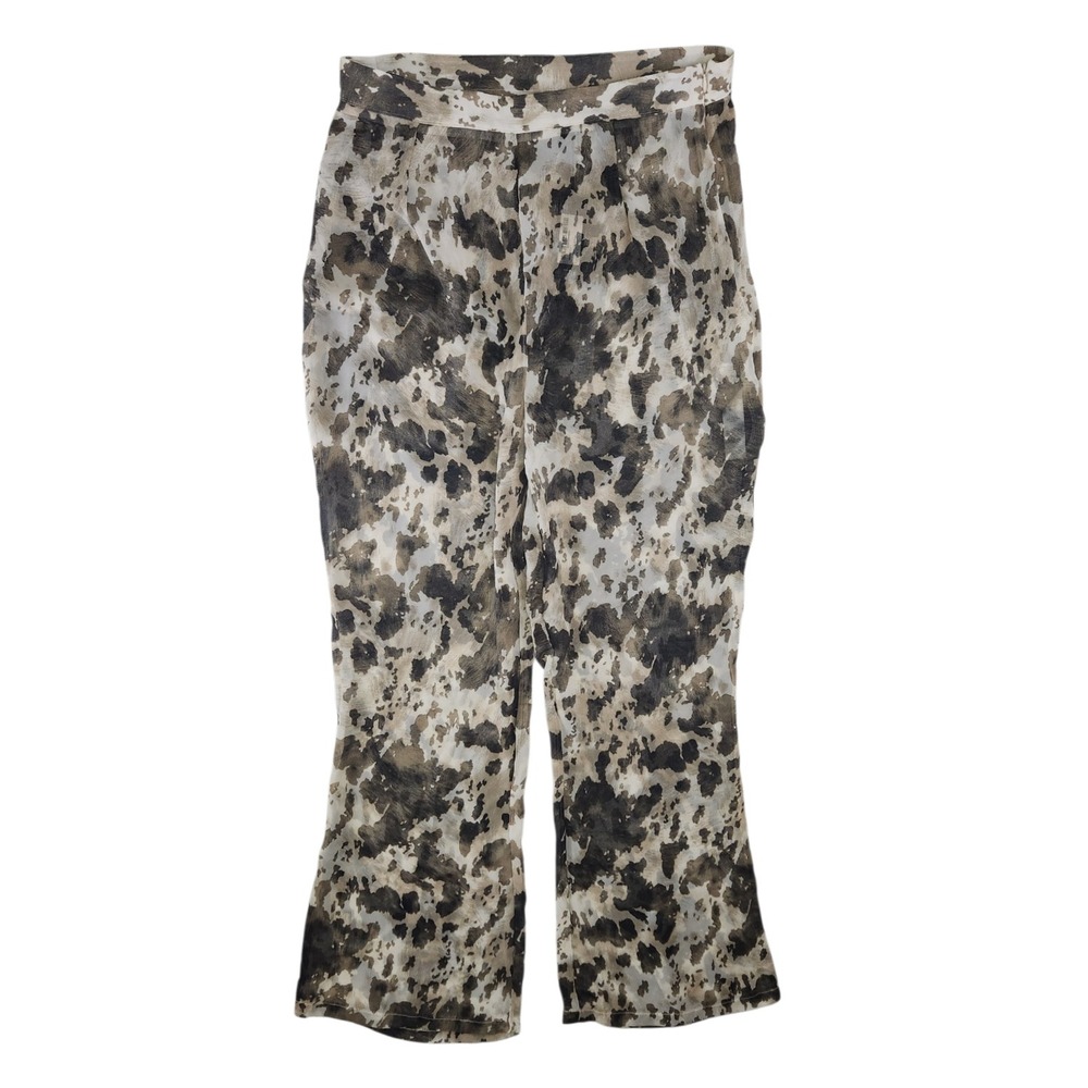 PrettyLittleThing Brown Cow Print Beach Flares‎ High Rise Wide Leg Pants USA 12